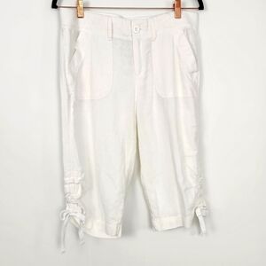 IZOD Women's Size 6 Linen Blend White Ruched Capri Pants